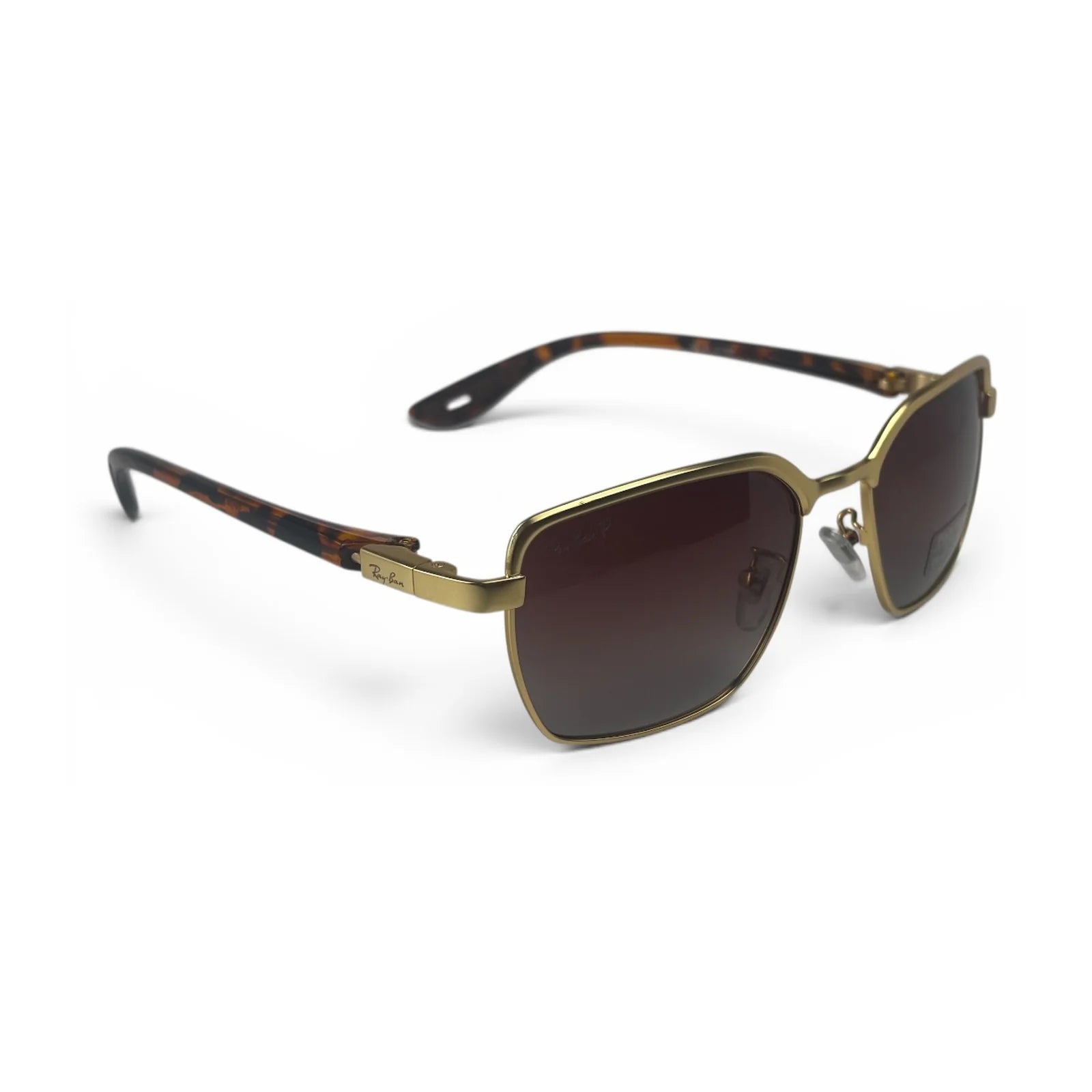 The Vector Rectangle sunglasses in Gold Tortoise with Brown Gradient lenses, angled three-quarter view