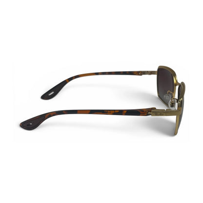 The Vector Rectangle sunglasses in Gold Tortoise with Brown Gradient lenses, side profile view