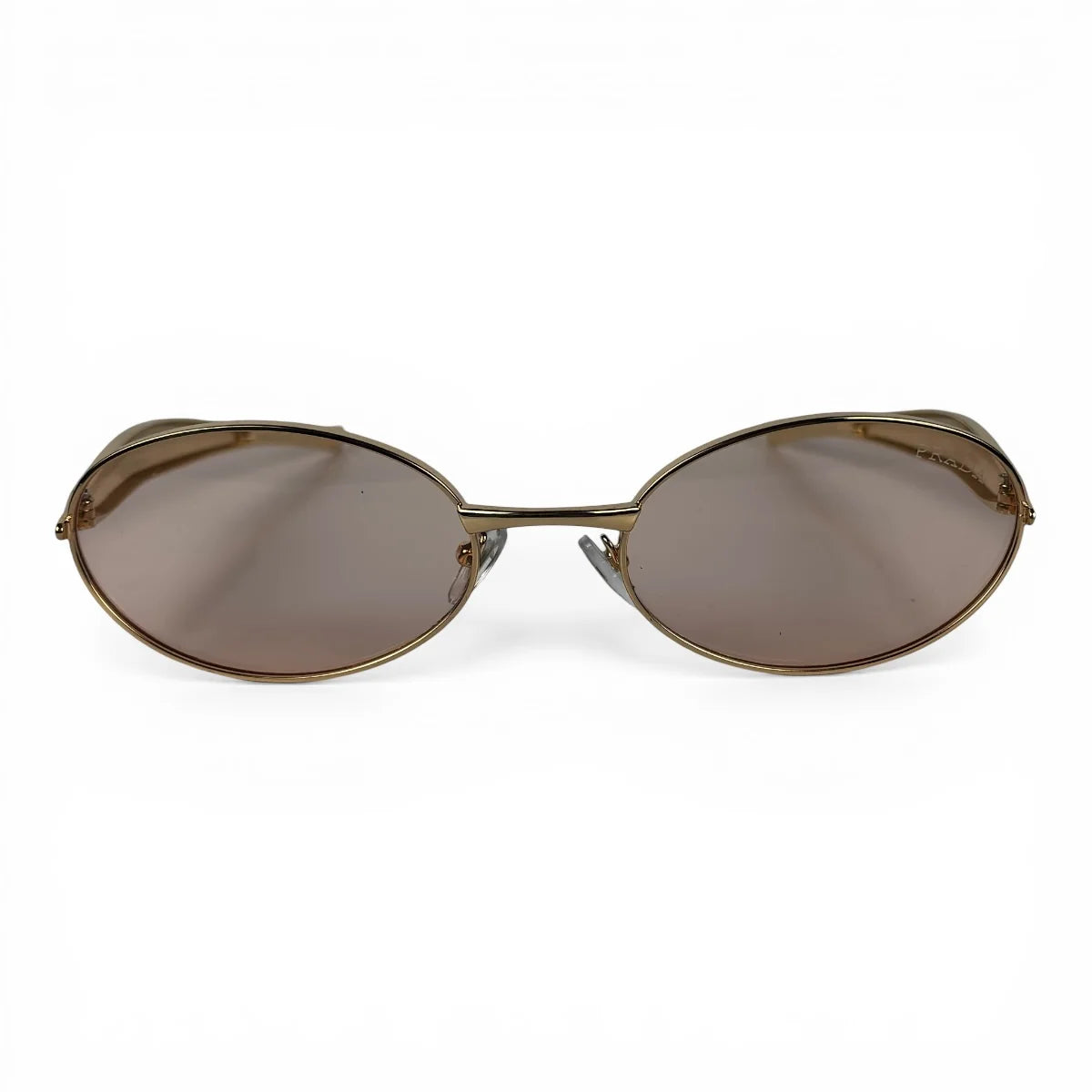 The Aveline oval sunglasses in gold with taupe lenses, straight front view