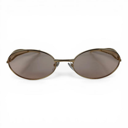 The Aveline oval sunglasses in gold with taupe lenses, straight front view