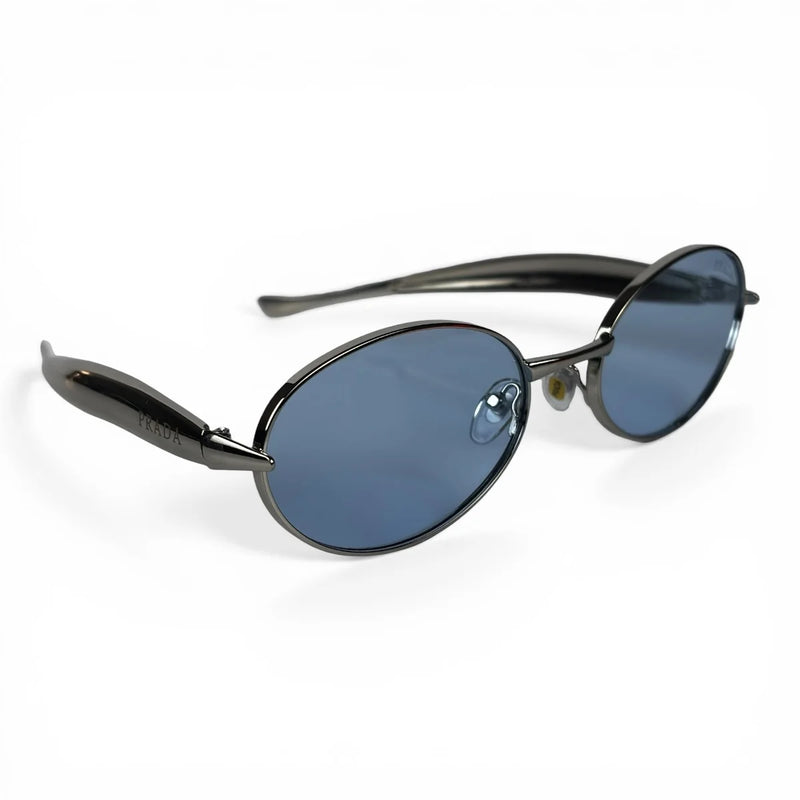 The ‘Aveline’ Oval Sunglasses | Silver Blue