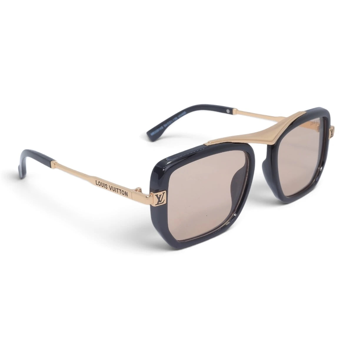 U&EYE The Veloria oversized square sunglasses in Black-Gold / Champagne Mirror — angled view