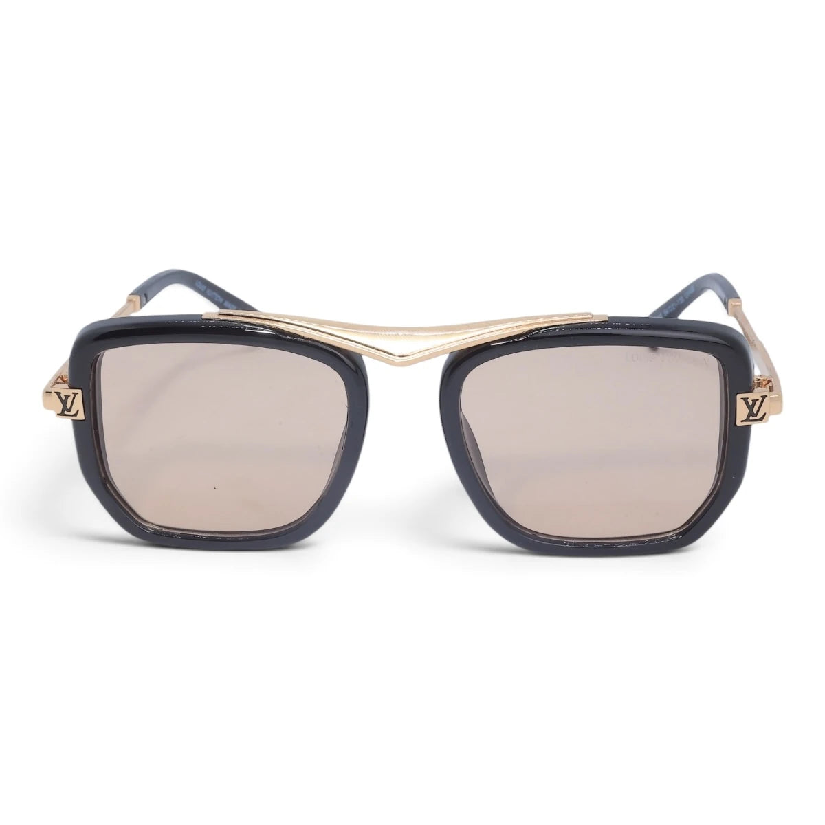 U&EYE The Veloria oversized square sunglasses in Black-Gold / Champagne Mirror — front view