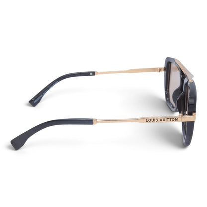 U&EYE The Veloria oversized square sunglasses in Black-Gold / Champagne Mirror — side view