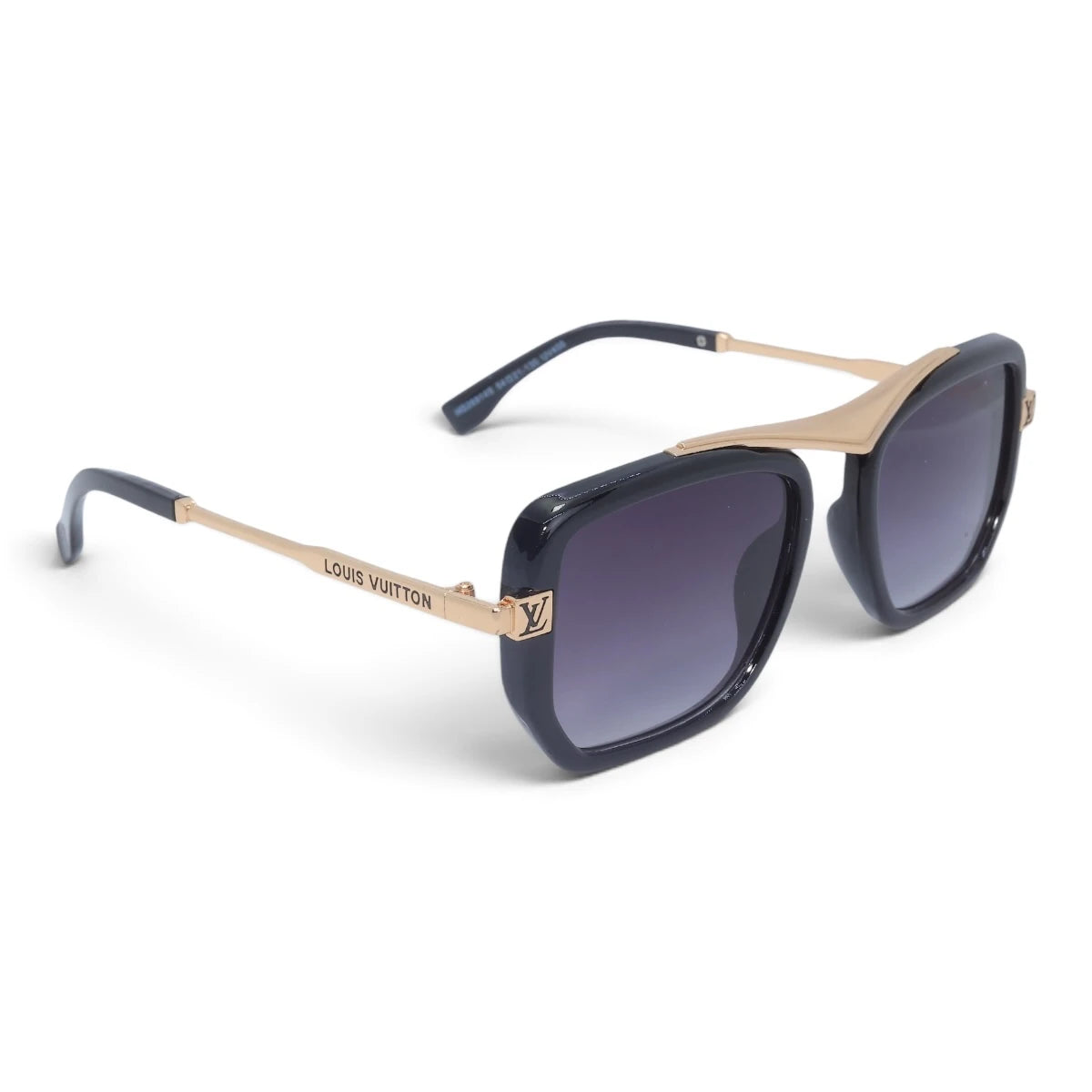 U&EYE The Veloria oversized square sunglasses in Black-Gold / Violet Gradient — angled view