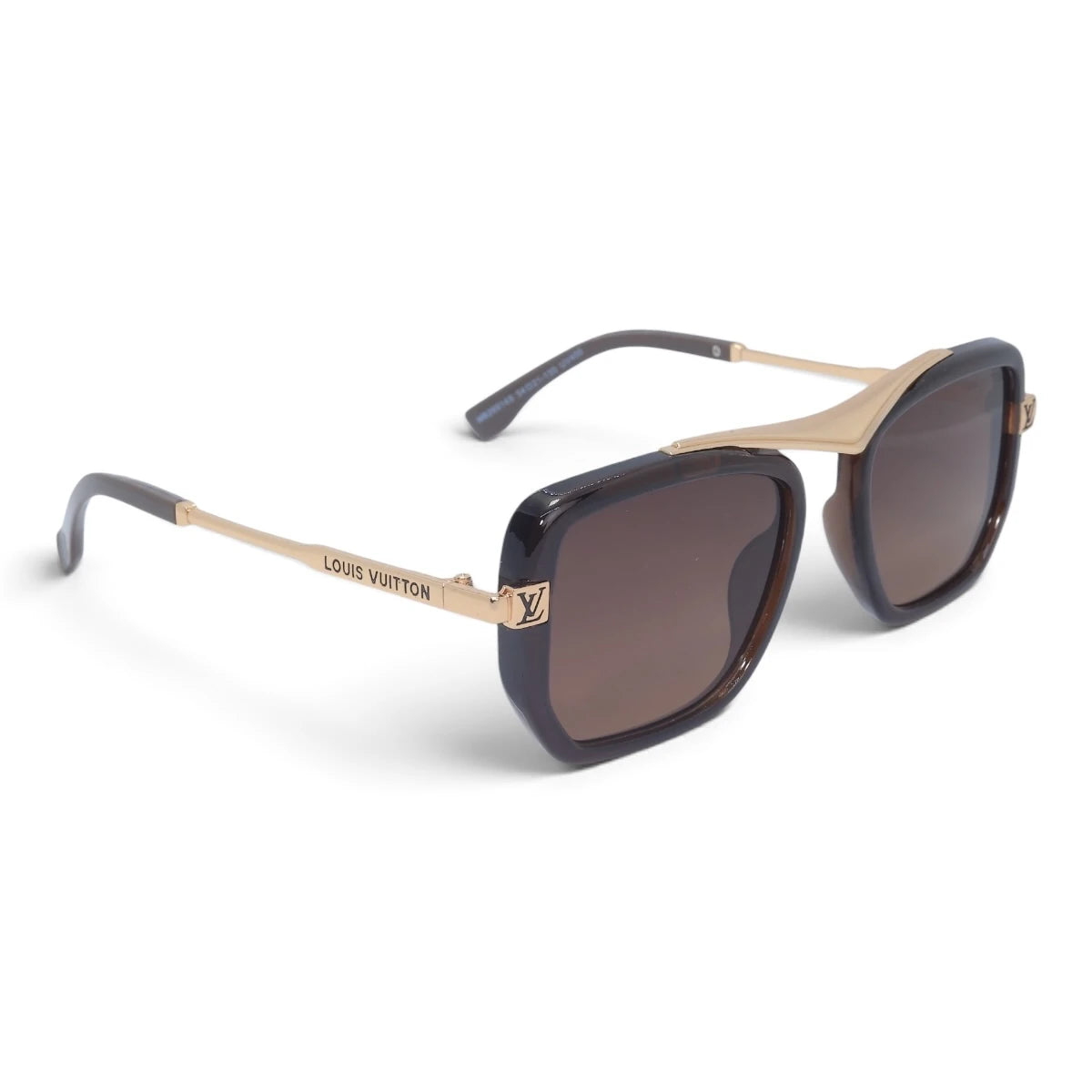 U&EYE The Veloria oversized square sunglasses in Brown-Gold / Brown Gradient — angled view