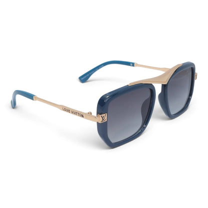 U&EYE The Veloria oversized square sunglasses in Navy-Gold / Gray Gradient — angled view