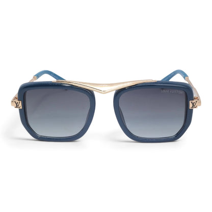 U&EYE The Veloria oversized square sunglasses in Navy-Gold / Gray Gradient — front view