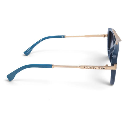 U&EYE The Veloria oversized square sunglasses in Navy-Gold / Gray Gradient — side view