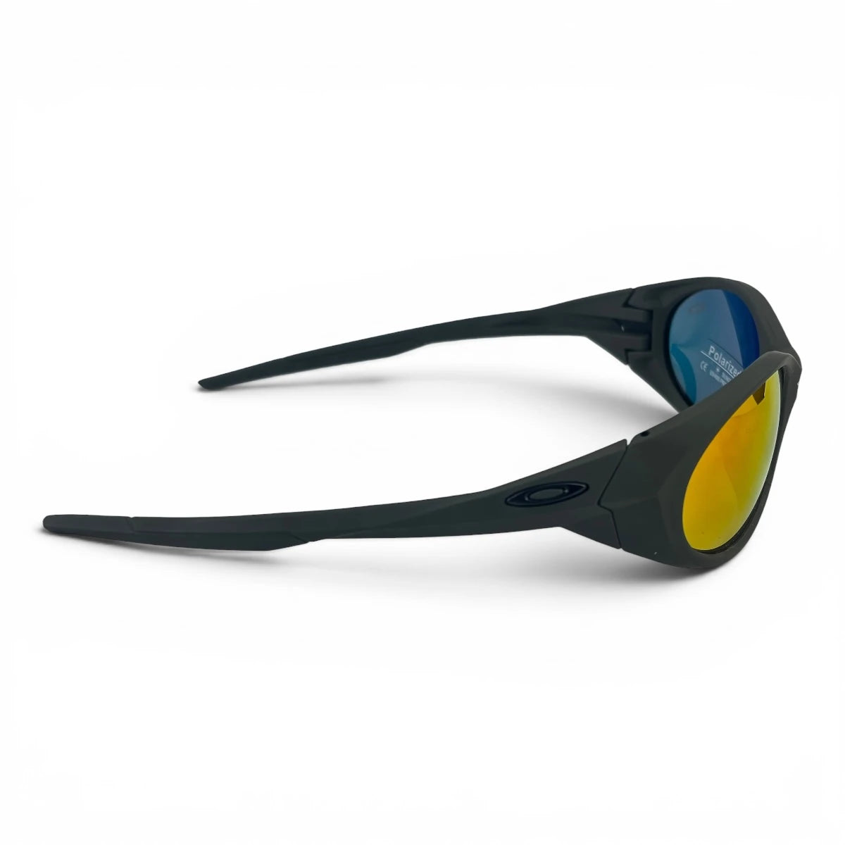 The Vortex Sport Wrap sunglasses in Green with Red Yellow Mirror lenses, side profile view