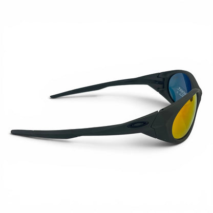 The Vortex Sport Wrap sunglasses in Green with Red Yellow Mirror lenses, side profile view