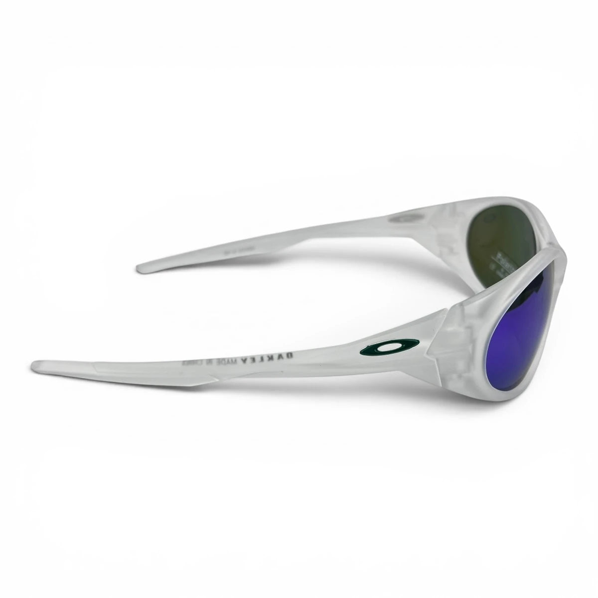 The Vortex Sport Wrap sunglasses in Silver with Blue Purple Mirror lenses, side profile view