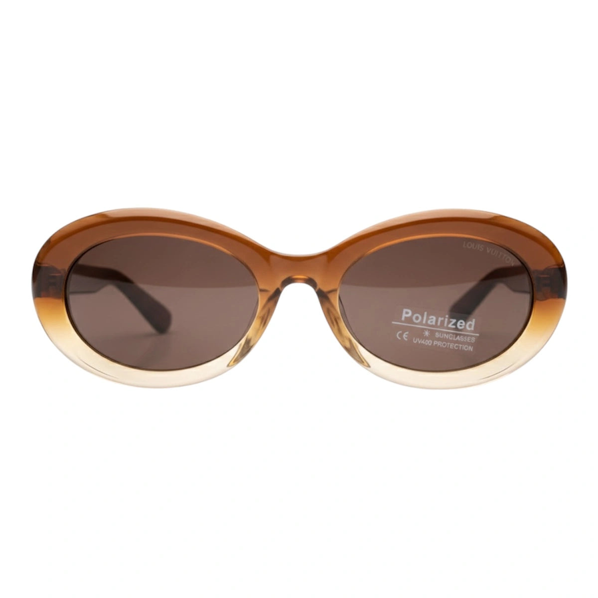 Brown sunglasses with a tortoiseshell frame on a white background