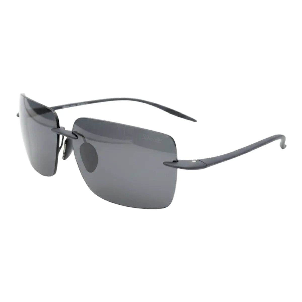 Sunglasses with dark lenses on a white background