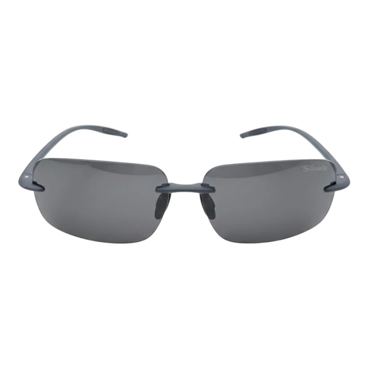 Sunglasses with gray lenses and dark gray frame on a white background