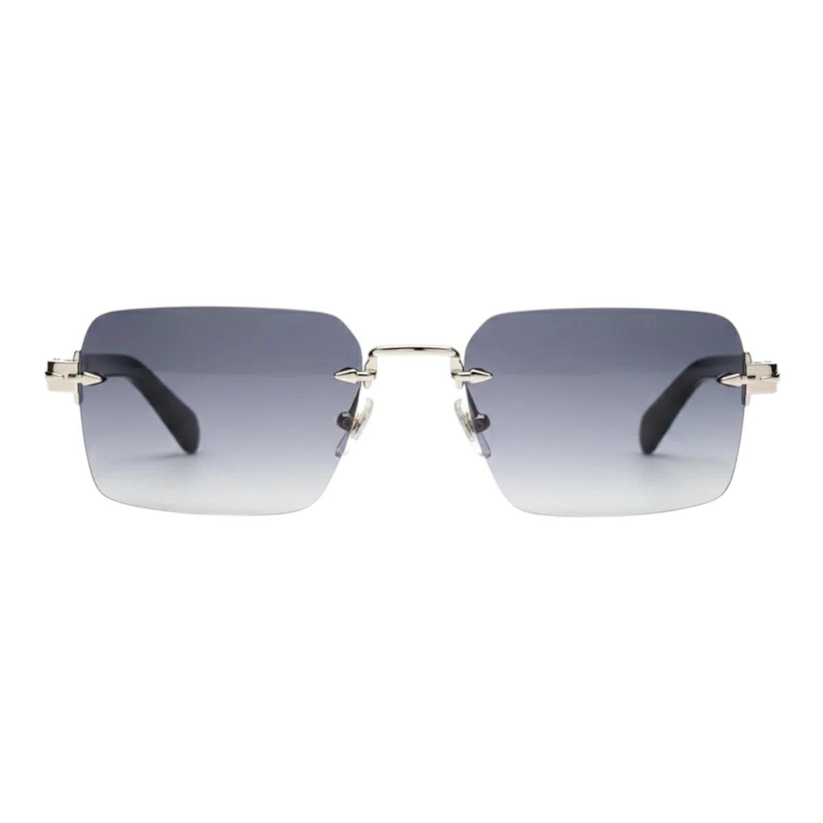Sunglasses with gradient lenses and thin frames on a white background