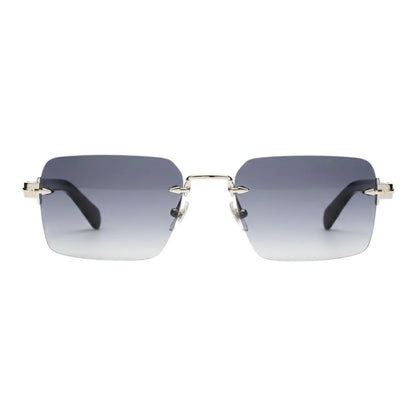 Sunglasses with gradient lenses and thin frames on a white background