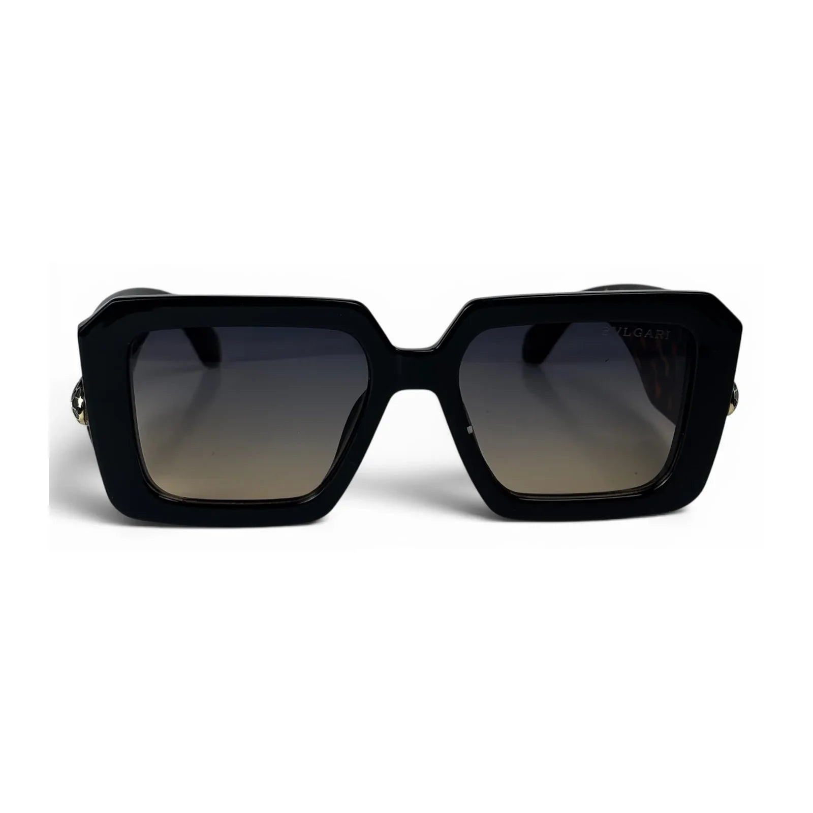 U&Eye The Vesper shield-square sunglasses with black frame and tortoise temple detail, front view