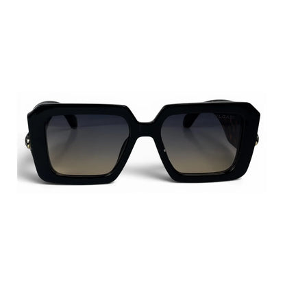 U&Eye The Vesper shield-square sunglasses with black frame and tortoise temple detail, front view