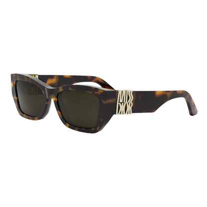 Sunglasses with tortoiseshell frame and gold accents on a white background